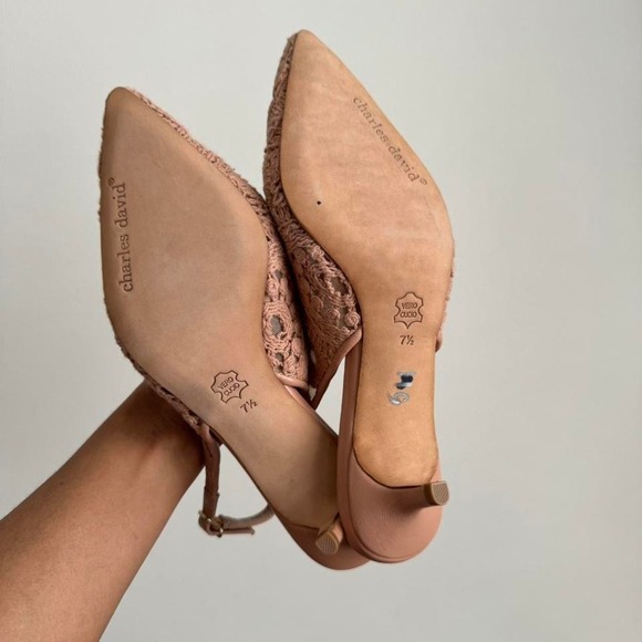 Pink crochet lace kitten heels slingback Charles David size 7.5 - Picture 4 of 6